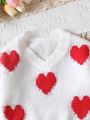 Young Girls' Heart Pattern Distressed Hem Sweater