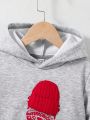 SHEIN Toddler Boys' Solid Color Hooded Sweatshirt With Bear Pattern, Casual