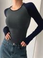 DAZY Women Fashionable Slim Fit Long Sleeve T-Shirt With Raglan Sleeve