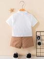 Baby Boy Solid Color Shirt & Striped Shorts Set