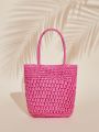SHEIN VCAY 1pc Woven Solid Tote Bag For Women, Pink