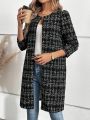 SHEIN LUNE Plaid Long Sleeve Open Front Cardigan