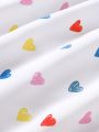 SHEIN Kids FANZEY Young Girl Mushroom Collar Voluminous Sleeve Heart Pattern Shirt