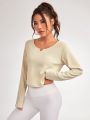 SHEIN Daily&Casual Women's Long Sleeve Sport T-Shirt With Back Drawstring