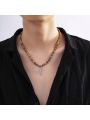 1pc Bohemian Style Necklace With Wood Bead And Feather Pendant For Men