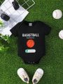 Baby Boys' Blue Basketball & Letter Print Short Sleeve Bodysuit, Sports Style