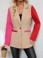 SHEIN LUNE Color Block Long Sleeve Lapel Collar Blazer Coat