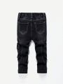 SHEIN Toddler Boys'  Washed Skinny Black Denim Jeans With Cargo Pocket ,For Spring And Summer Toddler Boy Outfits