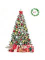 Gymax 6ft Snow Flocked Christmas Tree Hinged Artificial Pine Tree w/ Metal Stand