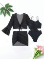 Teen Girl Solid Color Swimsuit 4pcs Set