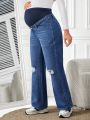 SHEIN Maternity Blue Ripped Denim Jeans