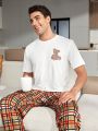 Plaid & Bear Print Short Sleeve Men'S Homewear Set