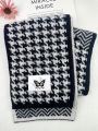LM Estudio Butterfly & Houndstooth Patterned Cute Short Double-sided Knitted Scarf For Women, Autumn And Winter
