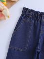Baby Girls' Casual Denim Jeans With Floral Waistband
