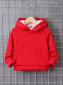 Toddler Boys' Long Sleeve Warm Inner Layer Hooded Sweatshirt With Letter Print For Autumn And Winter
