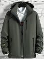 Men Letter Graphic Zip Up Hooded Jacket Without Shirt
