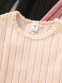 SHEIN Kids EVRYDAY 3pcs/set Toddler Girls' Solid Color Casual Round Neck Long Sleeve Striped T-shirt