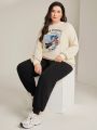 SHEIN Mulvari Plus Size Round Neck Short Sleeve Casual Sweatshirt With Text Print