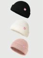 CourtneyGrabenShop 3pcs Heart Patterned Tag Knitted Beanie