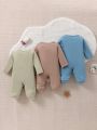 SHEIN 3pcs/Set Baby Boys' Long Sleeve Rompers With Footies