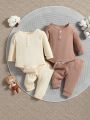 Baby Boys' Long Sleeve And Pants Set, Solid Color, 2 Sets, Home Clothing