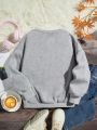 Girls' Casual Heart Patterned Long Sleeved Crewneck Sweatshirt, Suitable For Autumn And Winter