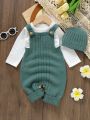 Baby Girls' Casual Simple Strap Sweater Romper With Hat