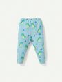 Cozy Cub Baby Boy Snug Fit Pajamas With Cartoon Animal Print, Long Sleeve Round Neck Top And Footed Pants, 2pcs/Set, Homewear