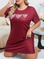 Plus Size Heart Print T-Shirt Style Nightgown