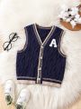 Boys' (Toddler) Color Block Striped Vest With Letter Patch And Cardigan Sweater