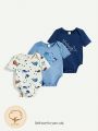 Cozy Cub Baby Boy'S Fun Whale Pattern Round Neck Short Sleeve 3pcs/Set With Lap Shoulder