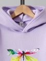 Tween Girls' Dragonfly & Letter Print Hooded Fleece Sweatshirt