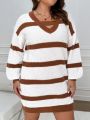 SHEIN Frenchy Plus Size Striped Drop Shoulder Sweater