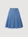 Teen Girl Solid Pleated Denim Skirt
