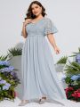 Plus Contrast Lace Butterfly Sleeve Bridesmaid Dress