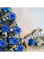 6pcs Blue Artificial Christmas Flowers With Clips, Holiday Party Decoration For Christmas Tree Or Wreath