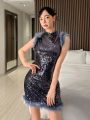 SHEINNeu Ladies New Chinese Style Sequin Dress