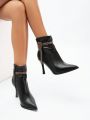 Pointed Toe Stiletto High Heel Ankle Boots - Fashionable, Versatile, Slimming, Color Block, Winter Plus Velvet