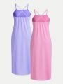 2pcs Solid Color Back Cross Strap Sundress For Teenage Girls