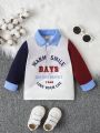 Baby Boy Letter Graphic Contrast Collar Polo Shirt
