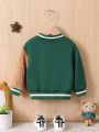 Baby Boy Bear Patched Striped Trim Varsity Jacket Without Tee