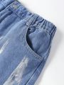 Teen Girls' Heavy Washed Water Process High Waist Straight Leg Jeans