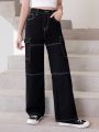 Big Girls' New Style Casual Fashionable Cargo Style Washed Straight Leg Jeans