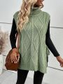 SHEIN LUNE 1pc Turtleneck Knot Side Cable Knit Sweater Vest