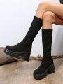 Women's Over The Knee Chunky Heel Boots With Ankle Length Design