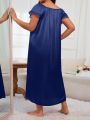 Plus Size Women's Square Neck Pleated Bow Nightgown