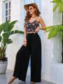 SHEIN VCAY Floral Print Cami Top And Pants Vacation Two Piece Set