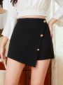SHEIN Teenage Girls' Knitted Solid Color Skorts With Metallic Buckle Decoration For Casual Wear