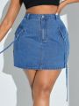 SHEIN SXY Plus Size Women'S Cargo Denim Skirt With Pockets