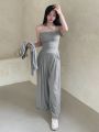 DAZY Solid Color Minimalist Top & Pants Women's Set